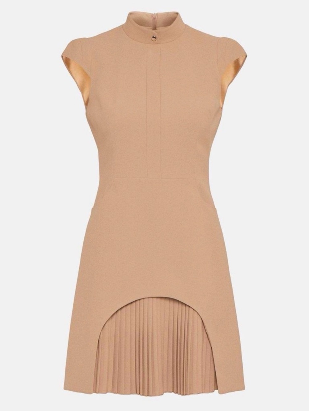 Karen Millen Beige Pleated Hem Mini Dress